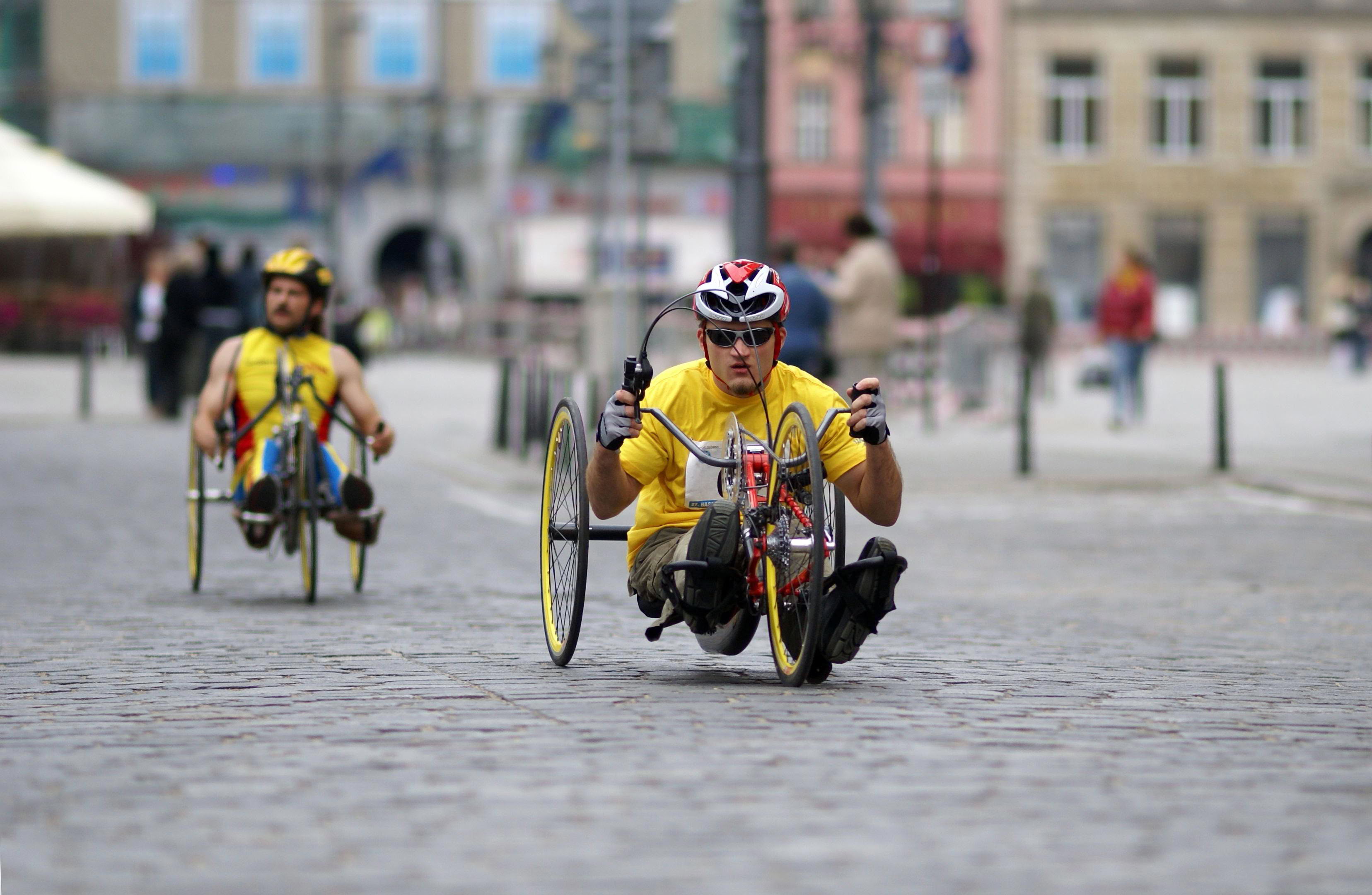Athletes racing in wheelchairs
